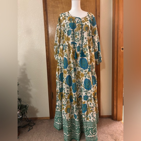 NATURAL LIFE Floral Maxi Dress in Blue and Yellow 100% Cotton - Picture 3 of 8
